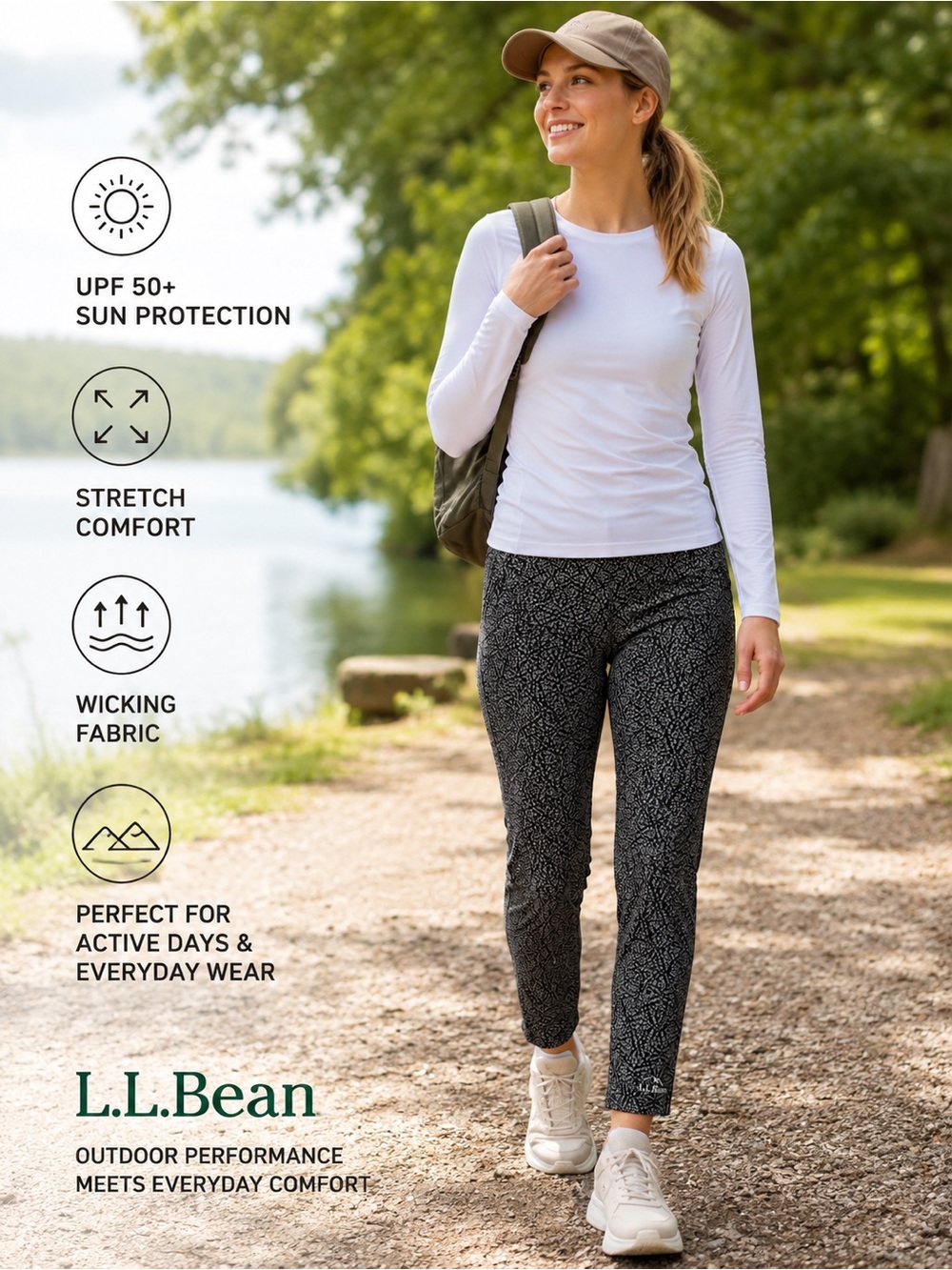 L.L. Bean Women's‎ Small UPF50 Cropped Leggings Gray Black Print Athletic Small